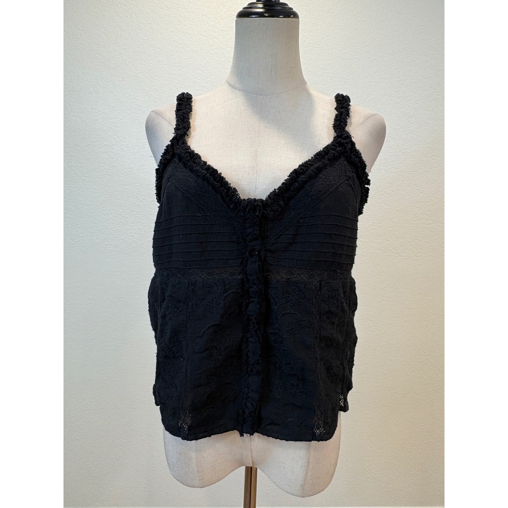 Zara Milkmaid Peasant Top M Black Embroidered Bustier Camis Ruffle Romantic Boho